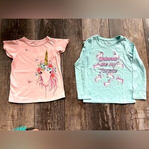 Set of 2 girl’s size 5/5T short-sleeve pink & long-sleeve blue unicorn tops